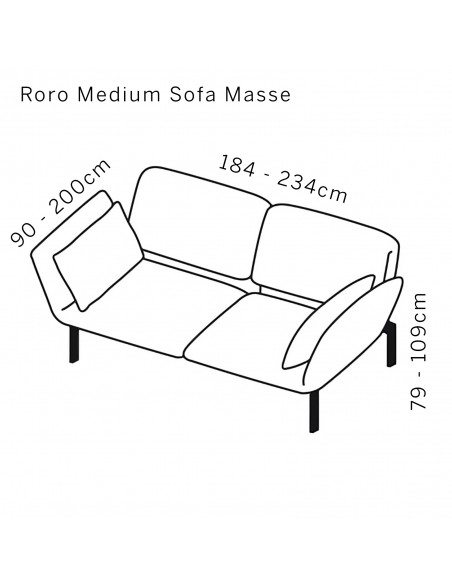 Roro Medium Brühl Sofa Skizze mit Massangaben
