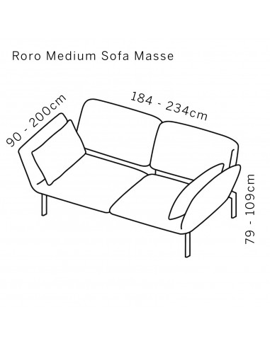 Roro Medium Brühl Sofa Skizze mit Massangaben