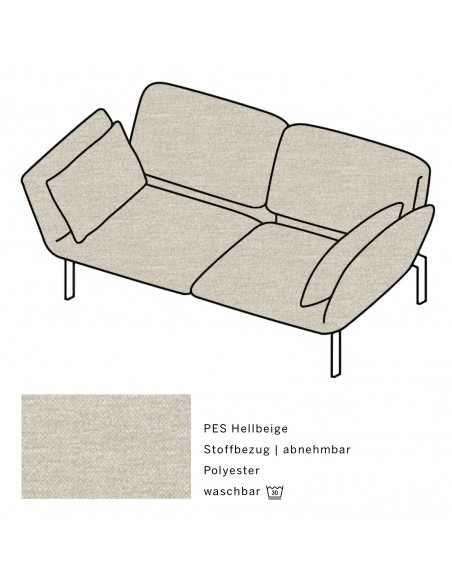 Roro Medium Brühl Sofa, multifunktional, Metallgestell verchromt glänzend, Brühl Stoffbezug PES hellbeige