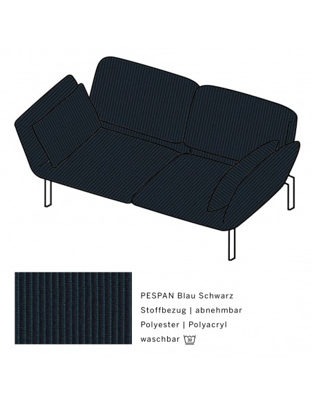 Roro Medium Brühl Sofa, multifunktional, Metallgestell verchromt glänzend, Brühl Stoffbezug PESPAN blau schwarz