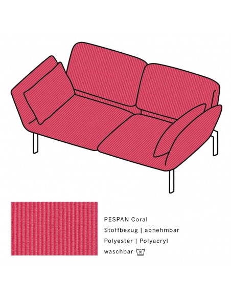 Roro Medium Brühl Sofa, multifunktional, Metallgestell verchromt glänzend, Brühl Stoffbezug PESPAN coral