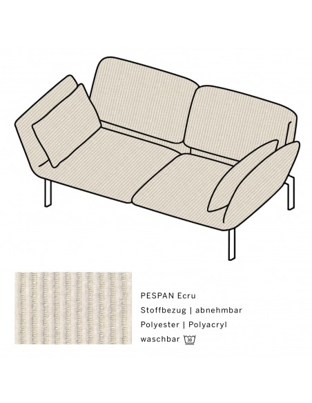 Roro Medium Brühl Sofa, multifunktional, Metallgestell verchromt glänzend, Brühl Stoffbezug PESPAN ecru