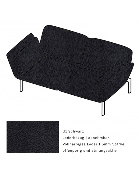 Roro Medium Brühl Sofa, multifunktional, Metallgestell verchromt glänzend, Brühl Stoffbezug U1 anthrazit | Leder