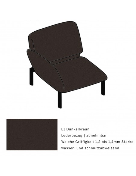 Roro small, Bezüge sind abnehmbar. Metallgestell schwarz pulverbeschichtet, Stoffbezug L1 dunkelbraun, Drehsitz links