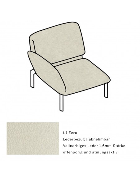 Roro small, Bezüge sind abnehmbar. Metallgestell verchromt glänzend, Stoffbezug  U1 ecru, Drehsitz links