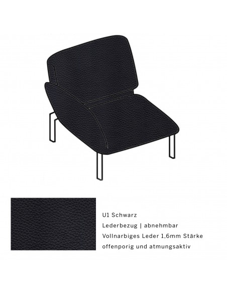 Roro small, Bezüge sind abnehmbar. Metallgestell verchromt glänzend, Stoffbezug U1 schwarz, Drehsitz links