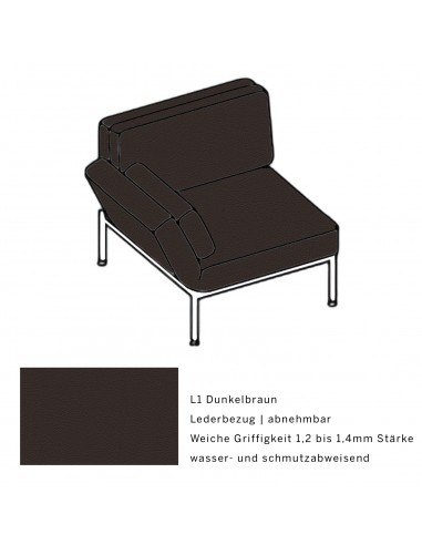 Roro Soft armchair, multifunctional, shiny chrome-plated metal frame, cover L1 dark brown removable, swivel seat left.