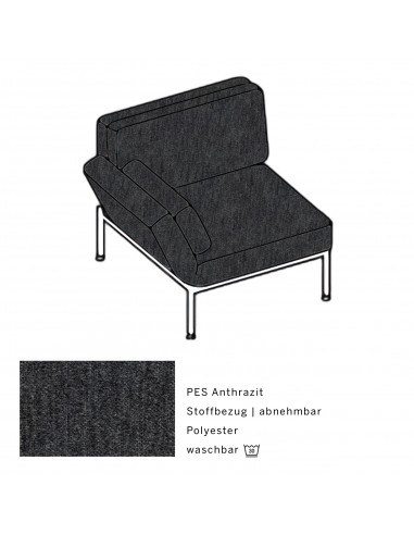 Roro Soft armchair, multifunctional, shiny chrome-plated metal frame, removable PES anthracite cover, swivel seat left.