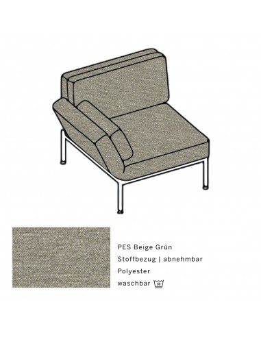 Roro Soft Sessel, multifunktional, Metallgestell verchromt glänzend, Bezug PES beige grün abnehmbar, Drehsitzt links.