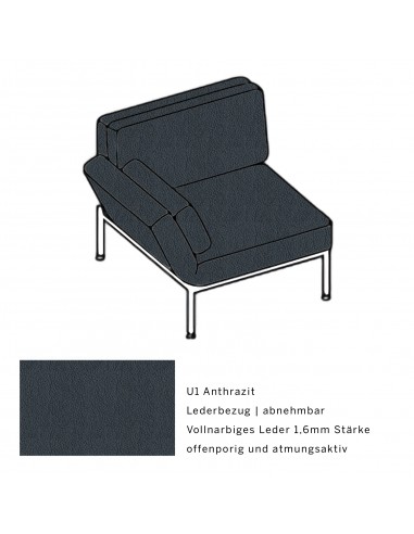 Roro Soft armchair, multifunctional, shiny chrome-plated metal frame, removable U1 anthracite cover, swivel seat left.