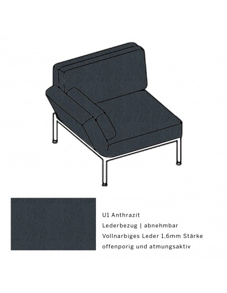 Roro Soft Sessel, multifunktional, Metallgestell verchromt glänzend, Bezug U1 antharzit abnehmbar, Drehsitzt links.