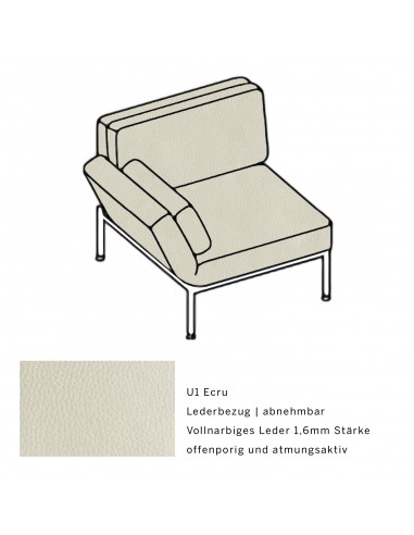 Roro Soft Sessel, multifunktional, Metallgestell verchromt glänzend, Bezug U1 ecru abnehmbar, Drehsitzt links.
