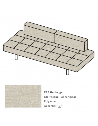 Jerry Brühl Sofa, mit abziehbarem Bezug, mit verstellbarer Seitenlehne, Brühl Stoff hellbeige, Fussform Chrom glänzend