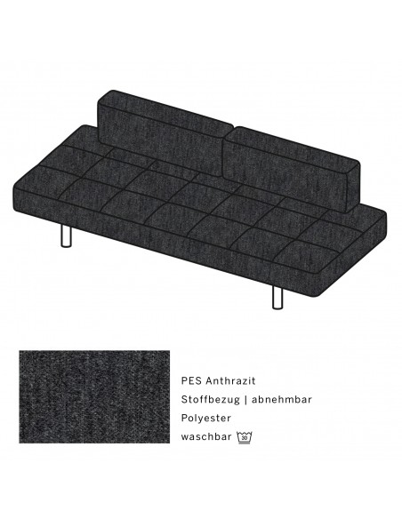 Jerry Brühl Sofa, mit abziehbarem Bezug, mit verstellbarer Seitenlehne, Brühl Stoff anthrazit, Fussform Chrom glänzend
