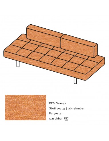 Jerry Brühl Sofa, mit abziehbarem Bezug, mit verstellbarer Seitenlehne, Brühl Stoff PES orange, Fussform Chrom glänzend