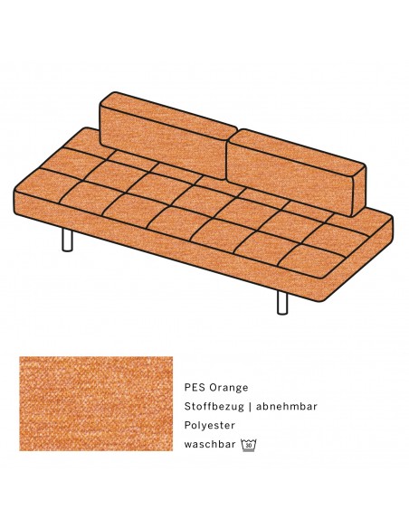 Jerry Brühl Sofa, mit abziehbarem Bezug, mit verstellbarer Seitenlehne, Brühl Stoff PES orange, Fussform Chrom glänzend