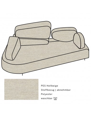 Mosspink Brühl sofa, backrest module and covers are removable. Fabric cover PES light beige, armrest left