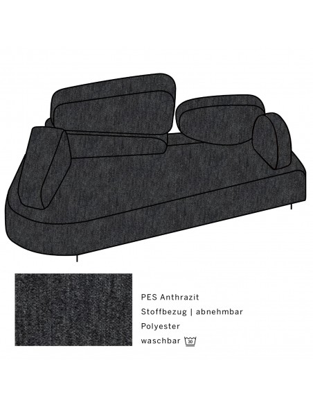 Mosspink Brühl sofa, backrest module and covers are removable. Fabric cover PES anthracite, armrest left Mosspink Brühl sofa, backrest module and covers are removable. Fabric cover PES anthracite, armrest left