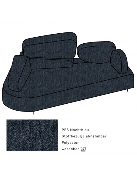 Mosspink Brühl sofa, backrest module and covers are removable. Fabric cover PES midnight blue, armrest left Mosspink Brühl sofa, backrest module and covers are removable. Fabric cover PES midnight blue, armrest left