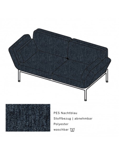 Brühlsofa roro soft, Bezug PES nachtblau, abnehmbar, Metallgestell verchromt glänzend