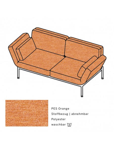 Brühlsofa roro soft, Bezug PES orange , abnehmbar, Metallgestell verchromt glänzend