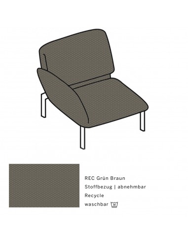 Roro small, Bezüge sind abnehmbar. Metallgestell verchromt glänzend, Stoffbezug REC grün braun, Drehsitz links