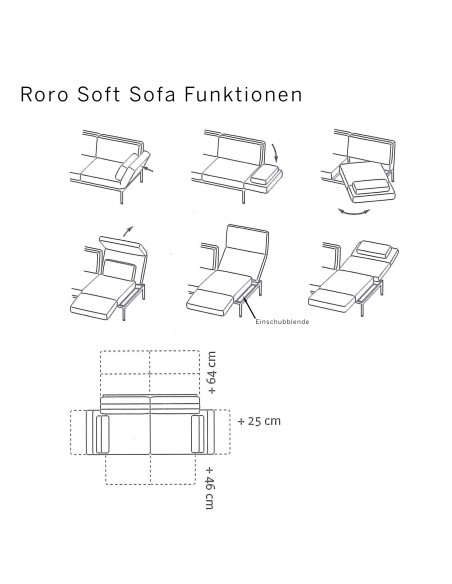 Brühl Sofa Roro Soft Skizze Funktionen und Massangaben
