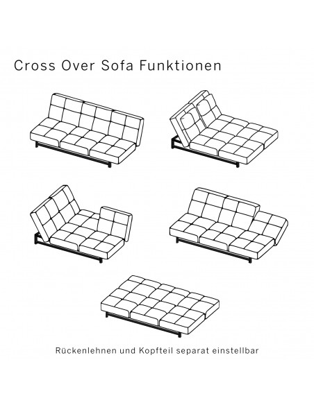 Brühl Sofa Cross Over, formklar, funktional, ästhetisch, Lounge, Sofabett, Doppelliege, verstellbare Rückenlehne