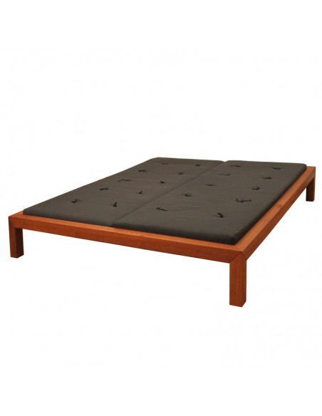 Schlafen mit Sato Bett Sanbo in Kirschbaum, Bettinhalt Futon Hülle anthrazit