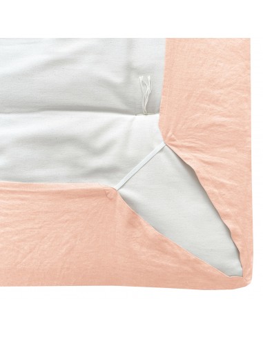 Fitted sheet with elasticated drawstring fabric organic linen col. coral