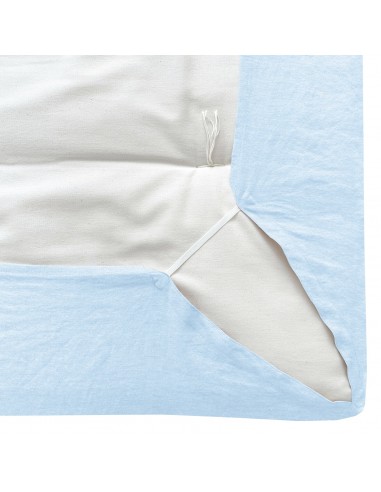 Fitted sheet with elasticated drawstring fabric organic linen col. blue