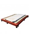 Sato bed Sendai in beech mahogany stained and lacquered, bed contents futon, sheets organic raw linen