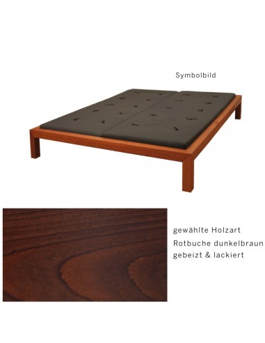 Sato bed Sanbo wood pattern, solid beech dark brown stained lacquered