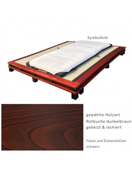 Sato Bett Sandai Holzmuster, Rotbuche Massivholz dunkelbraun gebeizt lackiert