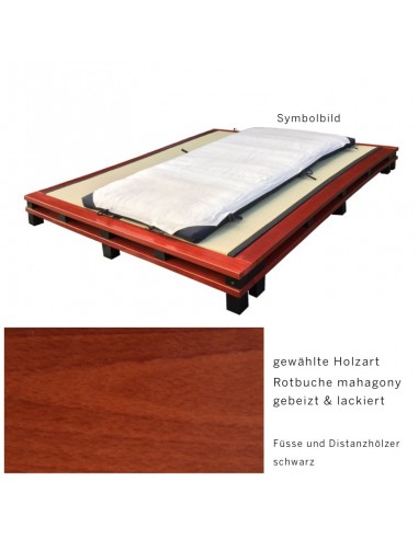 Sato bed Sandai wood pattern, solid beech wood stained mahogany lacquered