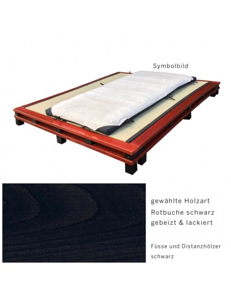 Sato Bett Sandai Holzmuster, Rotbuche Massivholz schwarz gebeizt lackiert