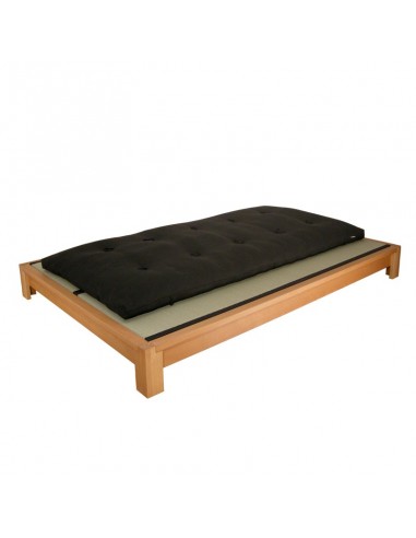 Sato bed Kobito in oiled copper beech, bed contents tatami, futon with black cover