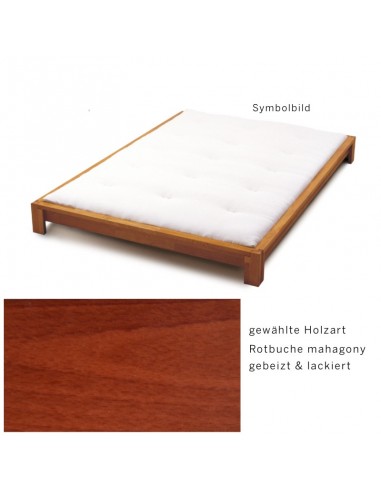 Sato bed Kobito wood pattern, red beech stained mahogany lacquered solid wood