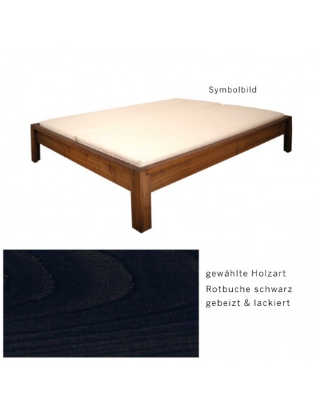 Sato Bett Lotus Holzmuster, Rotbuche Massivholz schwarz gebeizt lackiert