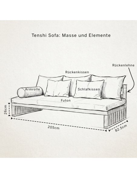 Tenshi Sofa, modulares Schlafsofa, Futon Sofa