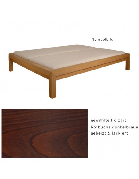 Sato bed Tokusan wood pattern, red beech solid wood dark brown stained lacquered